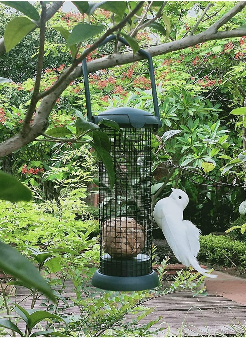 Outdoor Bird Feeder, Wild Bird Feeder, Hanging Bird Seed Feeder, Wildlife Food Holder Cage Feeding Container with Hanger for Outdoor Watching Garden Patio Hanging Ornament, Green