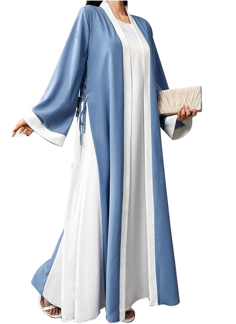 Blue & White Front Open Modern Abaya