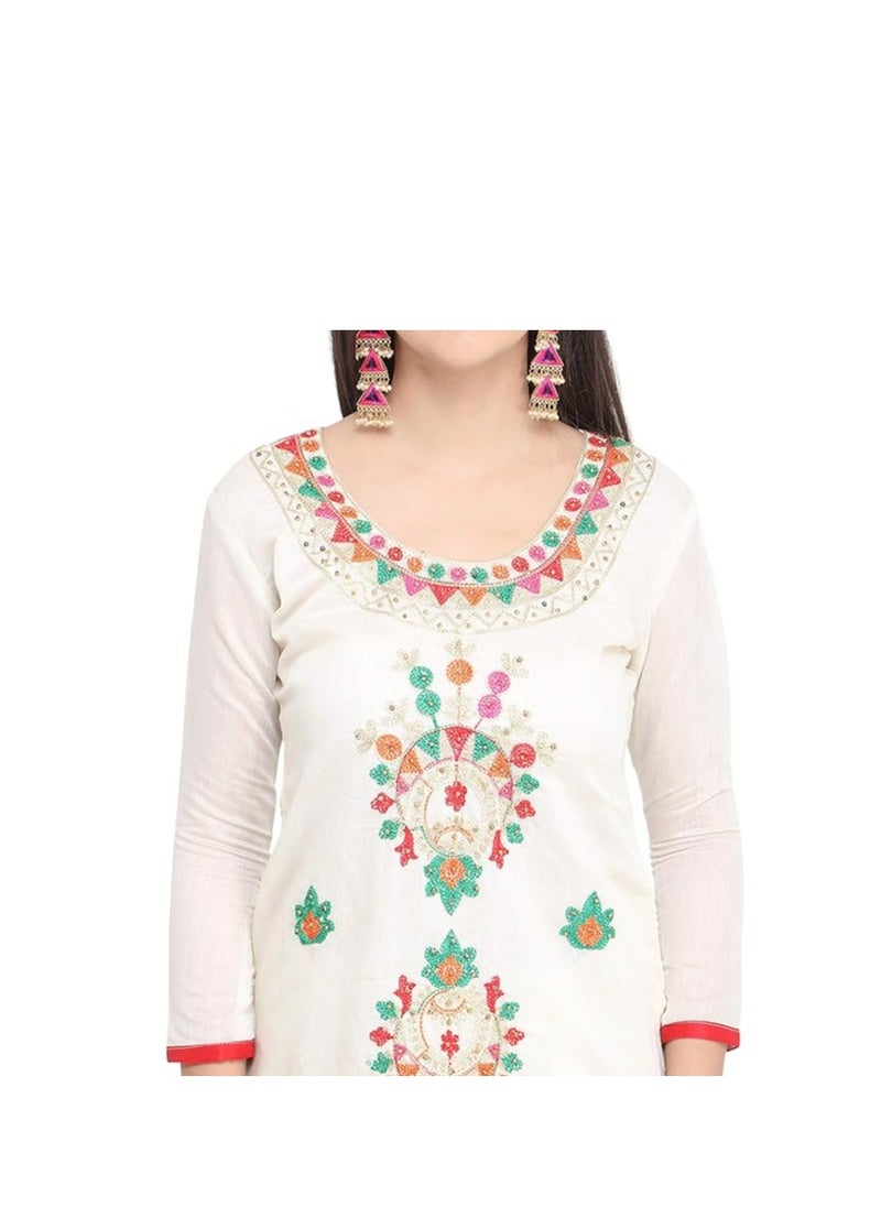 Accessorize Kingdom Women's Chanderi Cotton Embroidered Unstitched Salwar Suit
