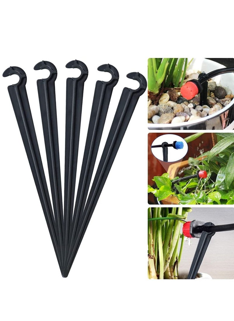 100 Pack Irrigation Drip Support Stakes, 1/4 Inch Tubing Hose Holder Plastic Ground Securing Pegs C Shape Irrigation Support Stakes for Drip Irrigation Garden Watering Pipe and Garden Supplies