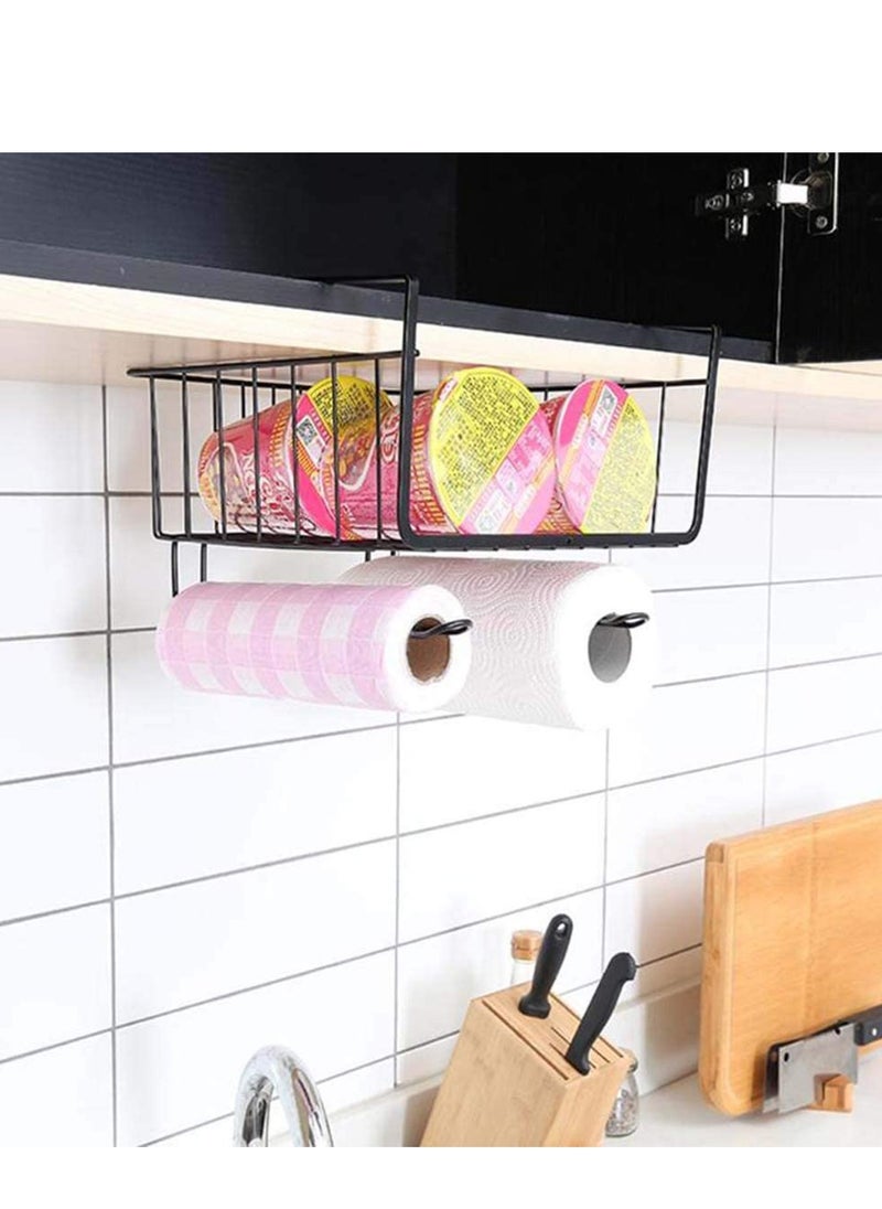 Kitchen Hanging Storage, Multi-function Kitchen Cabinets Interlayer Metal Basket Rack, Paper Towel Holder, Embedded Suspension Storage Shelf Space Save for Bathroom, Wardrobe, Easy Assembly