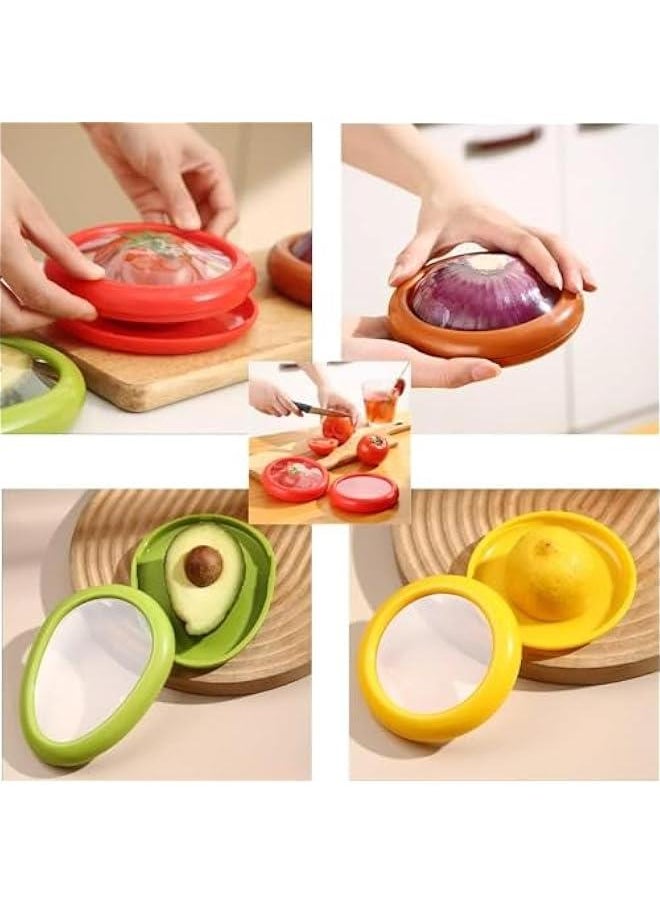 Fruit and Vegetable Storage Containers Reusable SiliconeRefrigerator Box Storage Bowls Saver Holder Keeper foronion, Tomato, Lemon, and avocado ，Refrigerator Vegetable Crisper 4Pieces