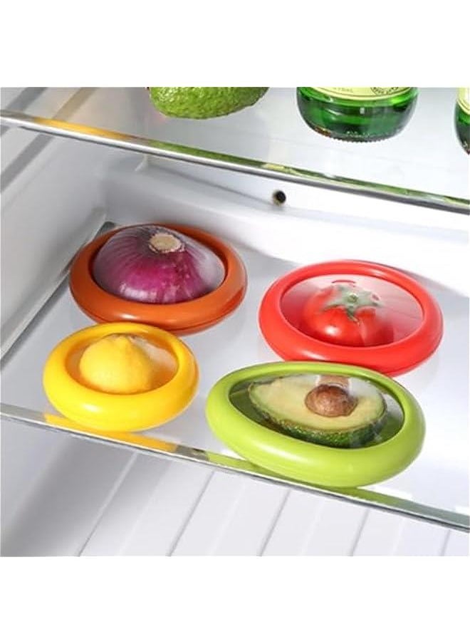 Fruit and Vegetable Storage Containers Reusable SiliconeRefrigerator Box Storage Bowls Saver Holder Keeper foronion, Tomato, Lemon, and avocado ，Refrigerator Vegetable Crisper 4Pieces