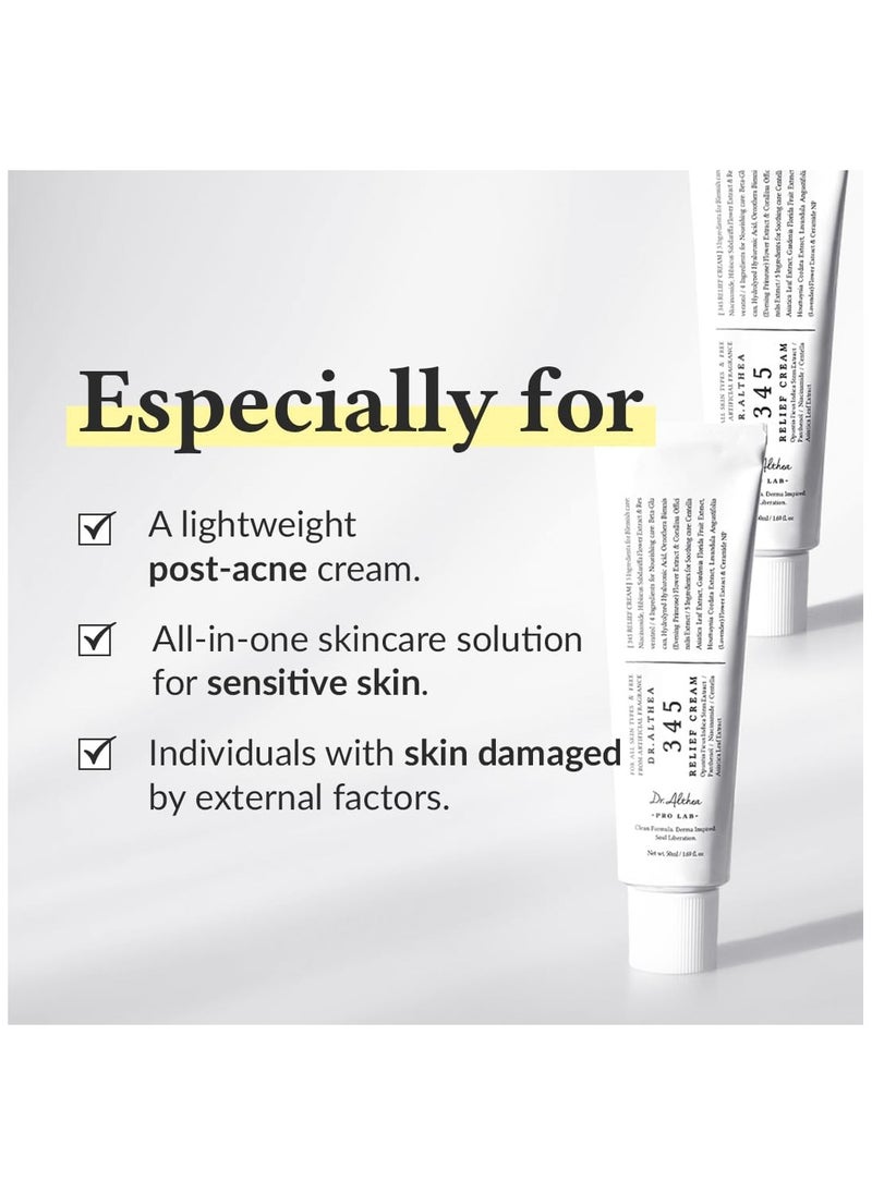 Dr.Althea 345 Relief Cream Daily Face Moisturizer Blemish Relief Care Soothing Recovery & Moisture with Niacinamide, Panthenol Korean Vegan Skincare for All Skin Types  1.7 Fl Oz. 50ml