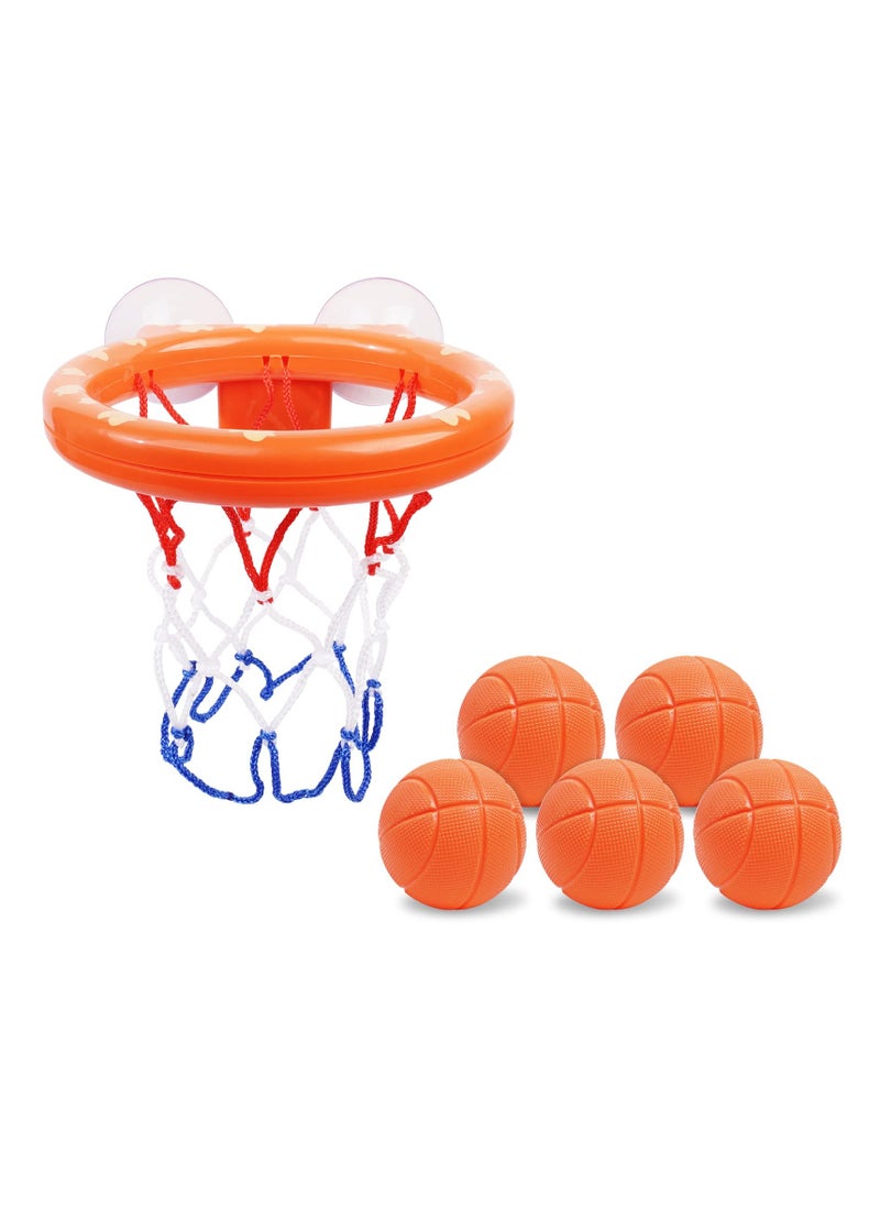 Bath Basketball Hoop for Baby, Bath Toy Fun Basketball Hoop & Balls Set 5 Balls Included, Bath Toys Bathtub Basketball Hoop with Strong Suction Cup, Fun Toddler Bath Toys for Boys and Girls