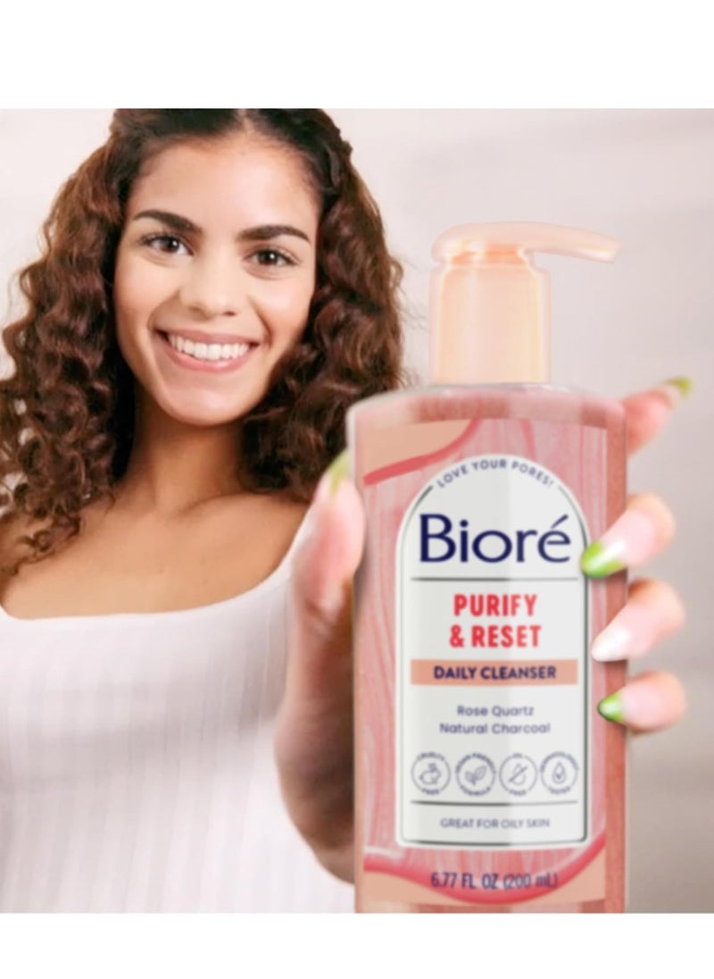 Bioré Rose Quartz + Charcoal Daily Purifying Cleanser, Oil Free Facial Cleanser Energizes Skin, Dermatologist Tested and Cruelty Free, 6.77 oz, Packaging May Vary