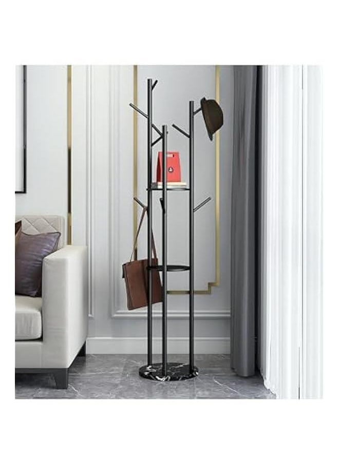 Coat Racks Freestanding, Coat Hanger Stand, Hall Tree Coat Rack for Hanging Hats, Scarves, Bags, Modern Coat Rack with Double Shelves, Corner Coat Rack, 9 Hooks (Black)