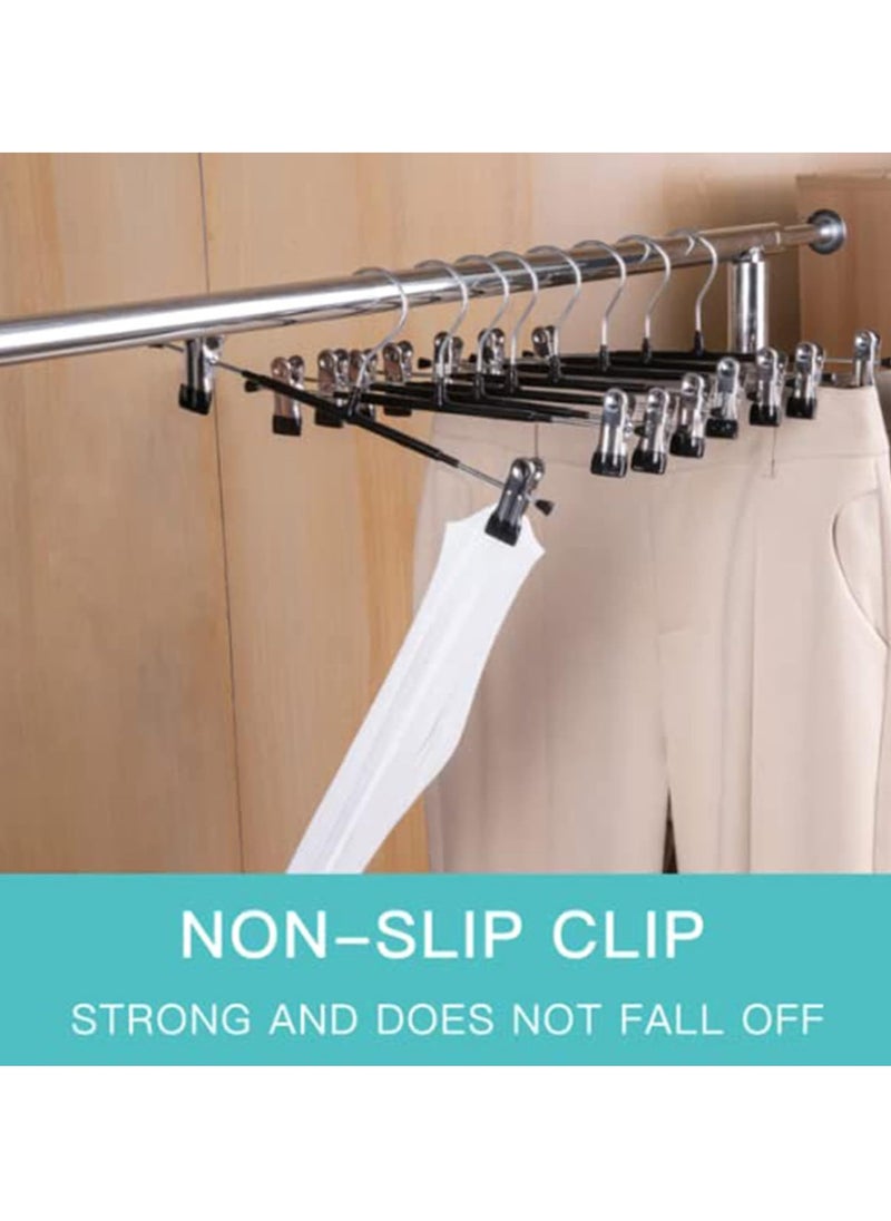 10 Packs Pants Hangers with Clips Skirt Hangers Adjustable Clip Hangers Non Slip Metal Adult Baby Kids Space Saving Clothes Hangers for Closet Shorts Bottom Jeans Trouser Leggings