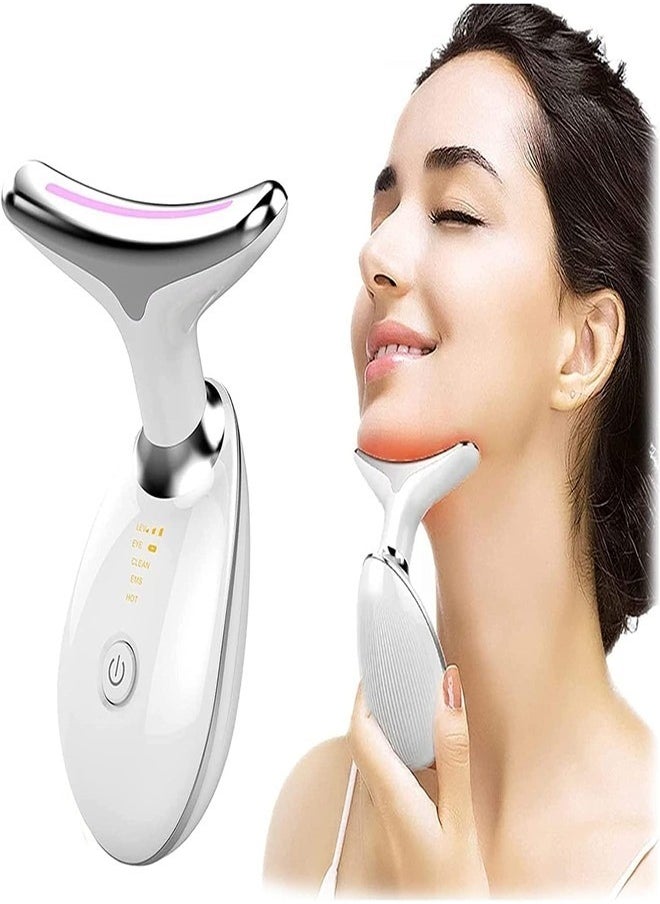 Micro-Glow Portable Handset, Neck Face Firming Wrinkle Removal Tool, Micro glow Handset, Micro Glow Handset, Double Chin Reducer Vibration Massager with 3 Color Modes (White)