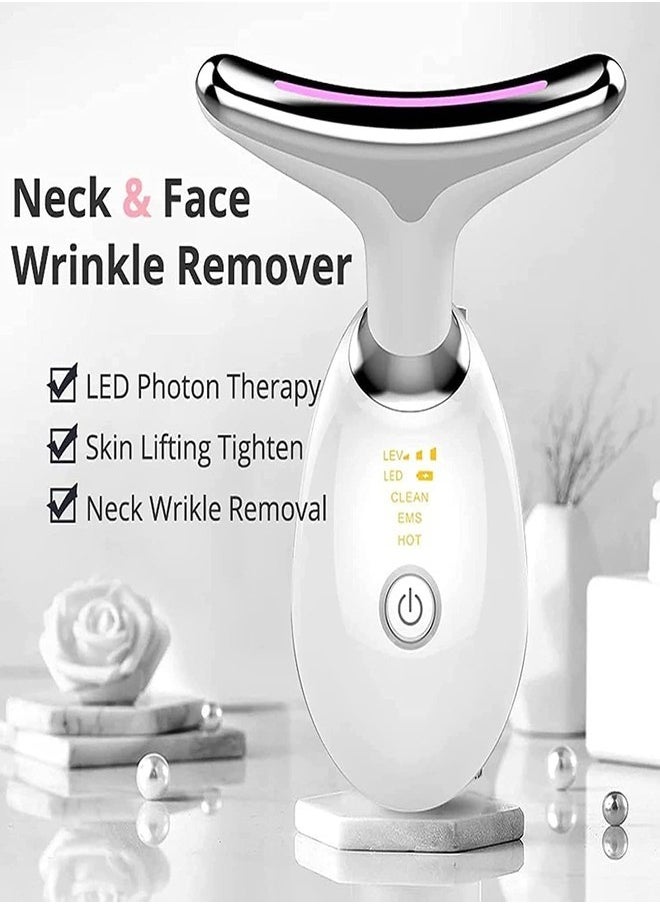 Micro-Glow Portable Handset, Neck Face Firming Wrinkle Removal Tool, Micro glow Handset, Micro Glow Handset, Double Chin Reducer Vibration Massager with 3 Color Modes (White)