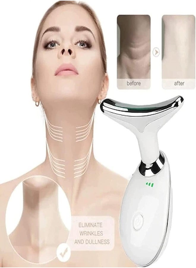 Micro-Glow Portable Handset, Neck Face Firming Wrinkle Removal Tool, Micro glow Handset, Micro Glow Handset, Double Chin Reducer Vibration Massager with 3 Color Modes (White)