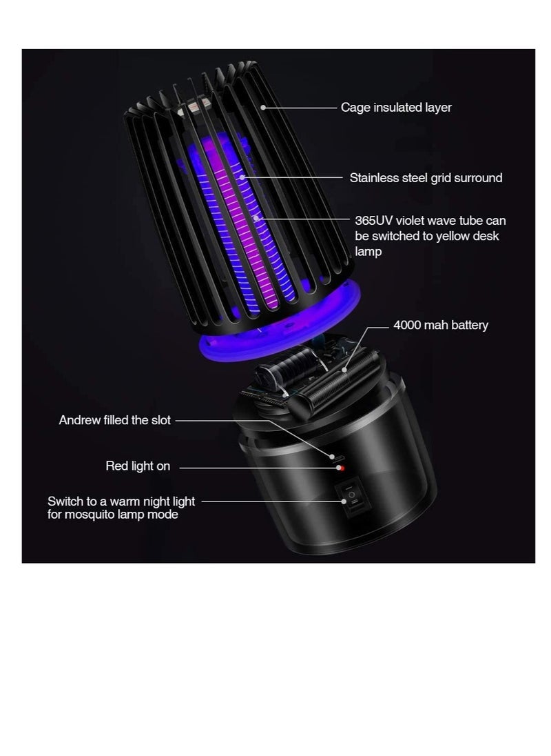 Electric Portable Mosquito Killer Lamp, 4000mAh USB Rechargeable with Night Light Electronic Fly Killer for Indoor Outdoor Garden