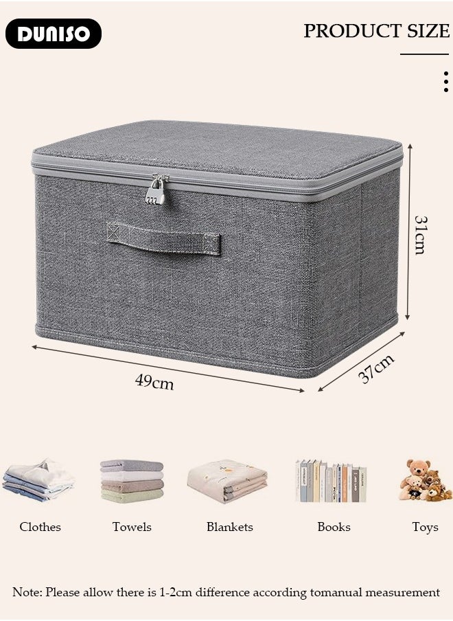 2PCS Large Storage Bags, Clothes Storage Bins with Zip Lid Foldable Closet Organizers Storage Containers with Durable Handles Thick Fabric Storage Box for Blanket Comforter Clothing Bedding