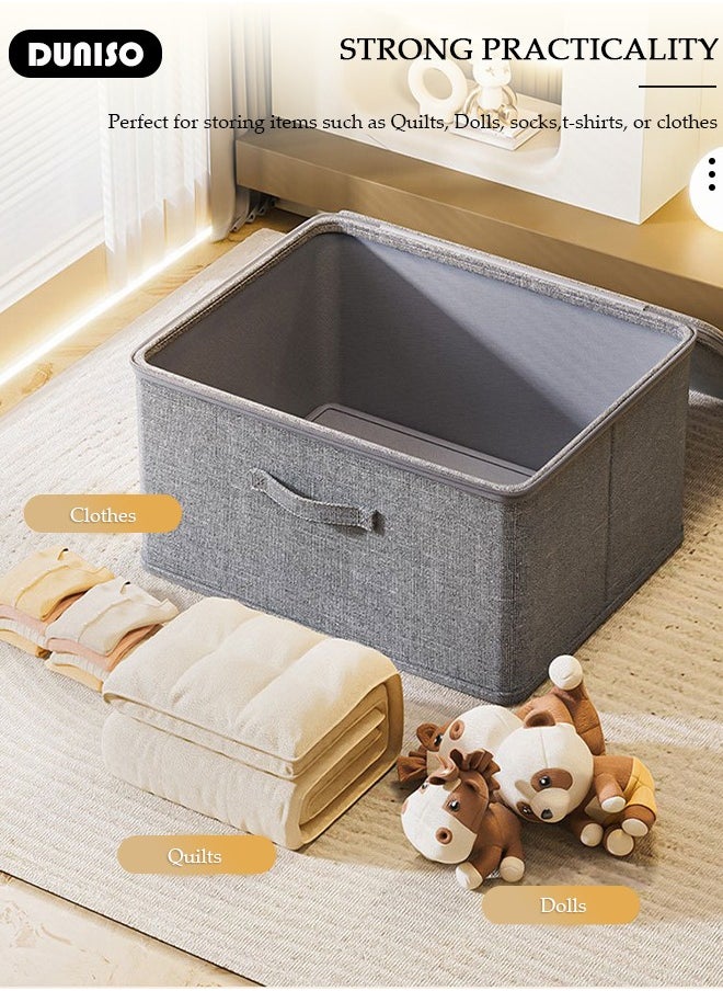 2PCS Large Storage Bags, Clothes Storage Bins with Zip Lid Foldable Closet Organizers Storage Containers with Durable Handles Thick Fabric Storage Box for Blanket Comforter Clothing Bedding