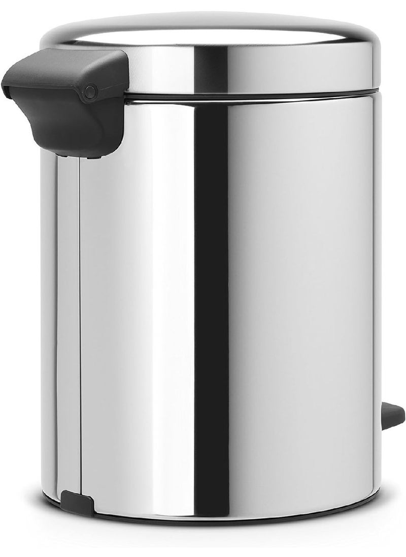 Brabantia NewIcon Pedal Bin 5 L (Brilliant Steel) Soft-Closure Bathroom Bin, Removable Inner Bucket