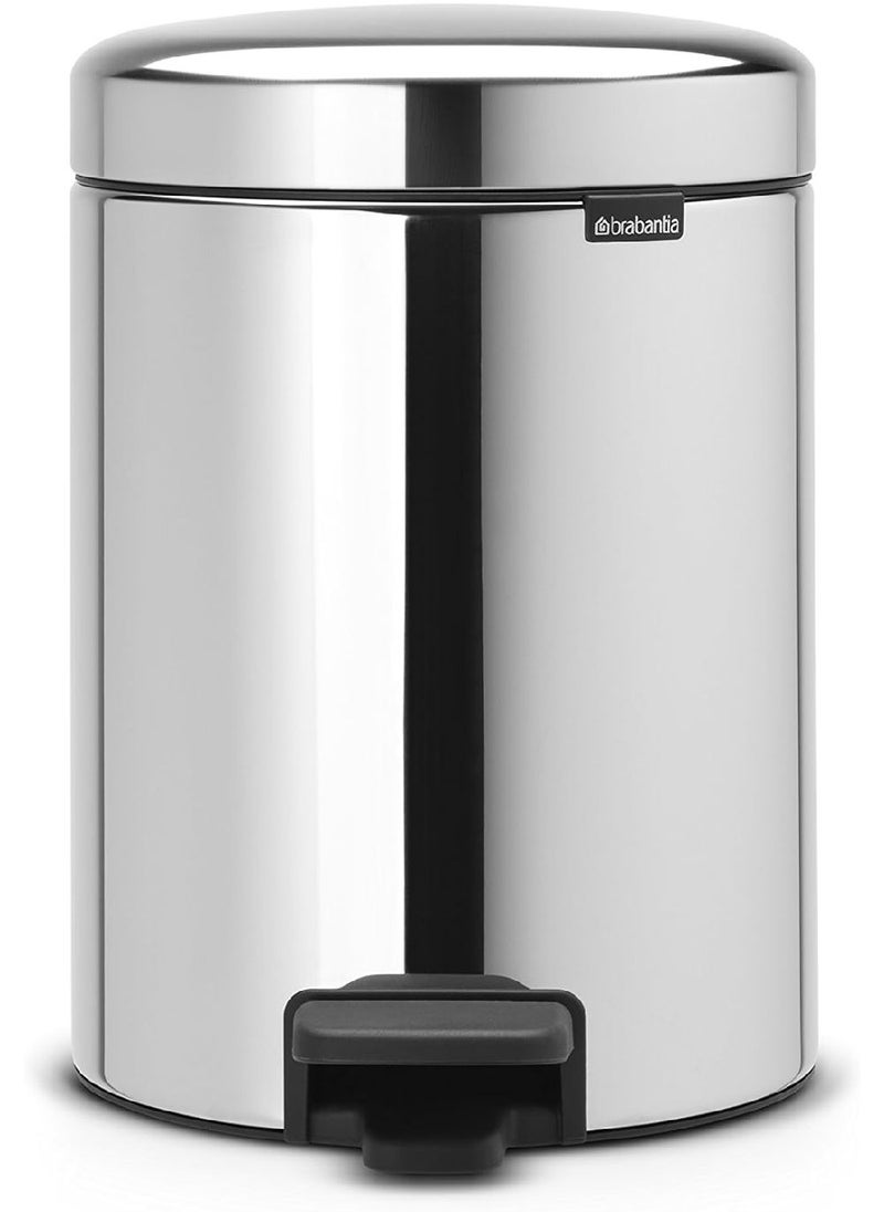 Brabantia NewIcon Pedal Bin 5 L (Brilliant Steel) Soft-Closure Bathroom Bin, Removable Inner Bucket