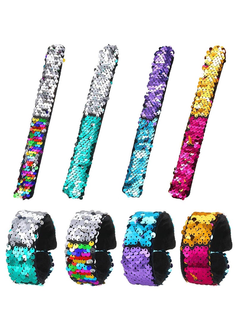 4 Pcs Slap Bracelet Kids Sequin Mermaid Flip Wristband Birthday Party Favors