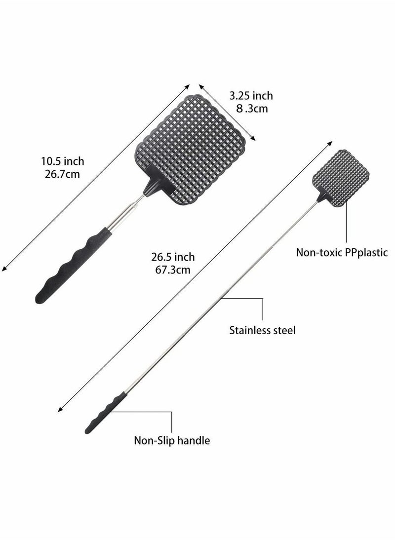 Retractable Fly Swatters, Extendable Swatter, Telescopic Strong Plastic Flexible Manual Pest Control, Heavy Duty Durable Handles, Light Weight, Black, 5 Pack