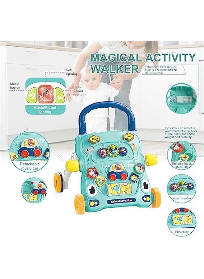 Sit-to-Stand Learning Walker, 2 in 1 Baby Walker, Early Educational Child Activity Center, Multifunctional Removable Play Panel, Baby Music Learning Toy Gift for Infant Boys Girls (Green)