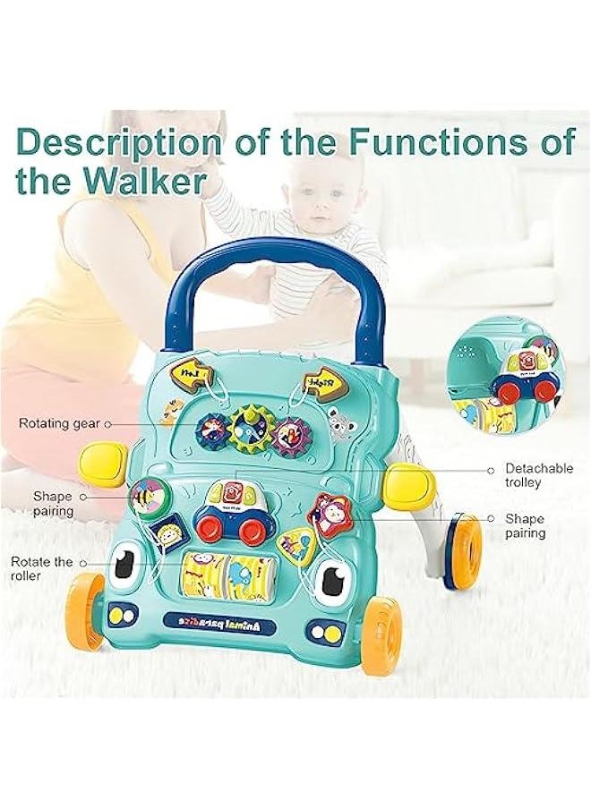 Sit-to-Stand Learning Walker, 2 in 1 Baby Walker, Early Educational Child Activity Center, Multifunctional Removable Play Panel, Baby Music Learning Toy Gift for Infant Boys Girls (Green)