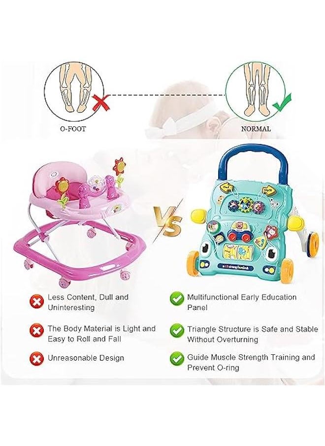 Sit-to-Stand Learning Walker, 2 in 1 Baby Walker, Early Educational Child Activity Center, Multifunctional Removable Play Panel, Baby Music Learning Toy Gift for Infant Boys Girls (Green)