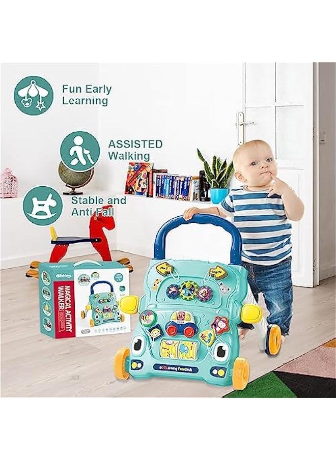 Sit-to-Stand Learning Walker, 2 in 1 Baby Walker, Early Educational Child Activity Center, Multifunctional Removable Play Panel, Baby Music Learning Toy Gift for Infant Boys Girls (Green)