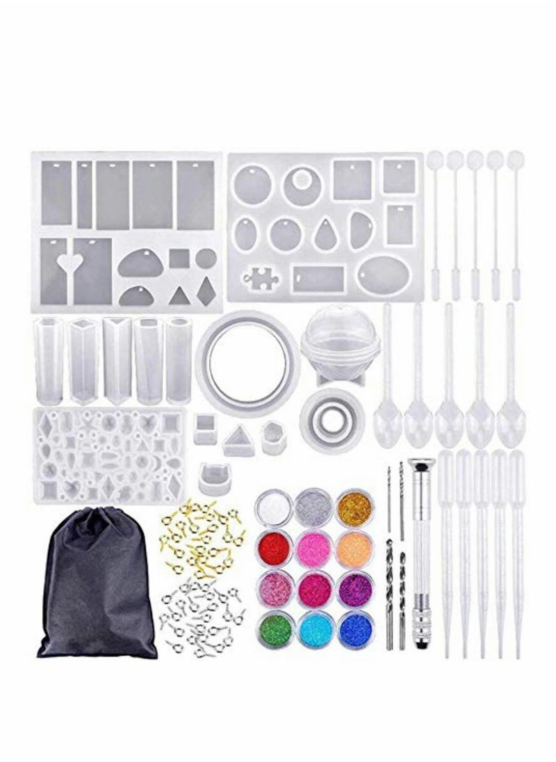 Handmade Crystal Glue Mold Set 83 Pcs Silicone Resin Kits Epoxy Resin Moulds for Jewelry Earrings Necklace Bracelet Nail Art Stencils Handmade Craft