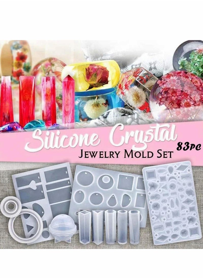 Handmade Crystal Glue Mold Set 83 Pcs Silicone Resin Kits Epoxy Resin Moulds for Jewelry Earrings Necklace Bracelet Nail Art Stencils Handmade Craft