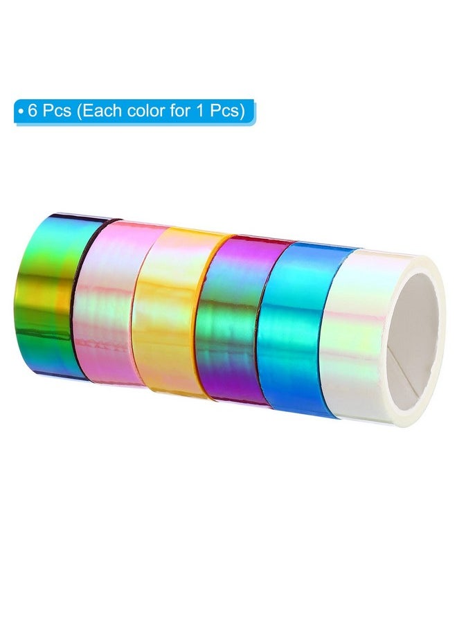 Metalized Tape 0.59 Inch X 5.5 Yards, 6 Roll Self Adhesive Holographic Foil Mirror Metallic Masking Sticker For Diy Art Craft Wrapping Decor, Assorted Color