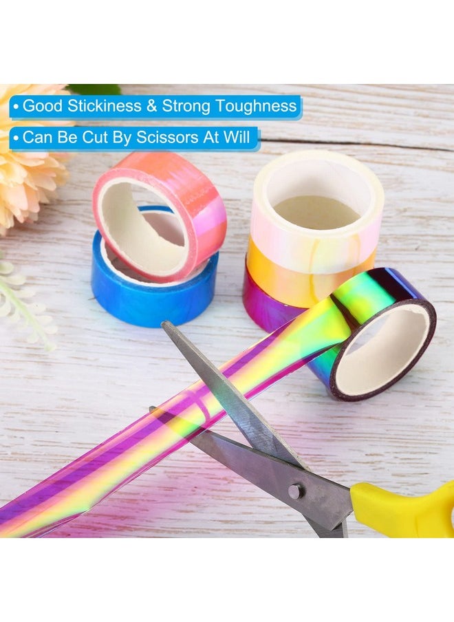 Metalized Tape 0.59 Inch X 5.5 Yards, 6 Roll Self Adhesive Holographic Foil Mirror Metallic Masking Sticker For Diy Art Craft Wrapping Decor, Assorted Color