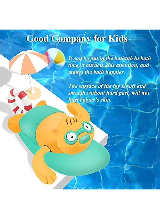 Pull String Baby Bath Toy Pull & Go Beaver Cute Surfing Beaver Swimming Beaver Windup Clockwork Bathtub Toy for Toddlers (Blue)