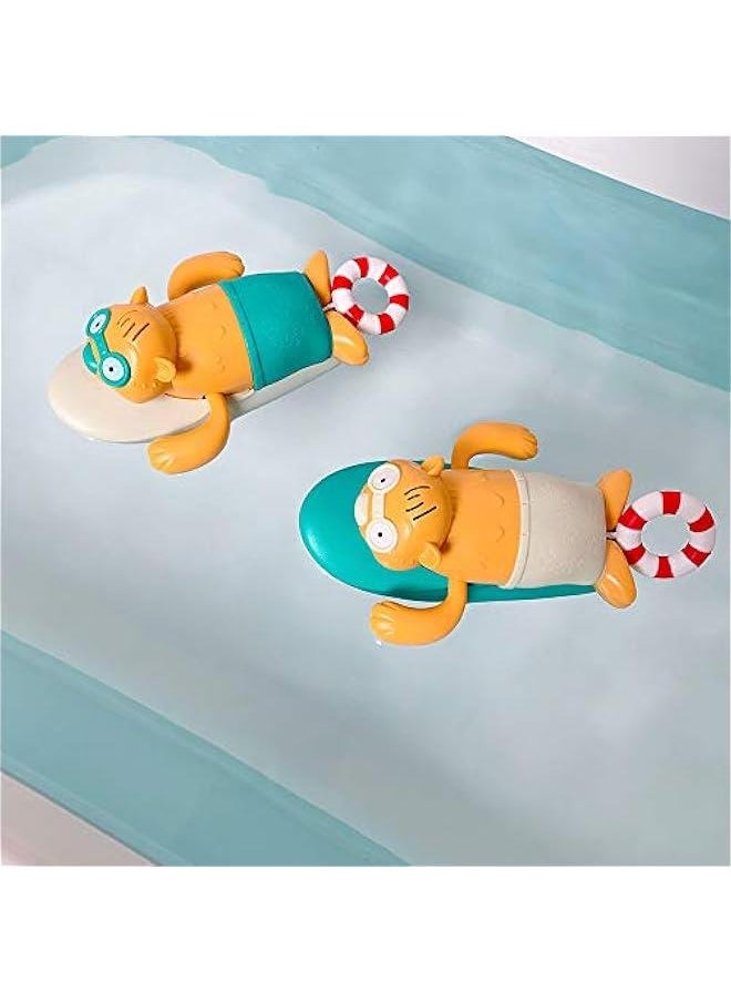 Pull String Baby Bath Toy Pull & Go Beaver Cute Surfing Beaver Swimming Beaver Windup Clockwork Bathtub Toy for Toddlers (Blue)