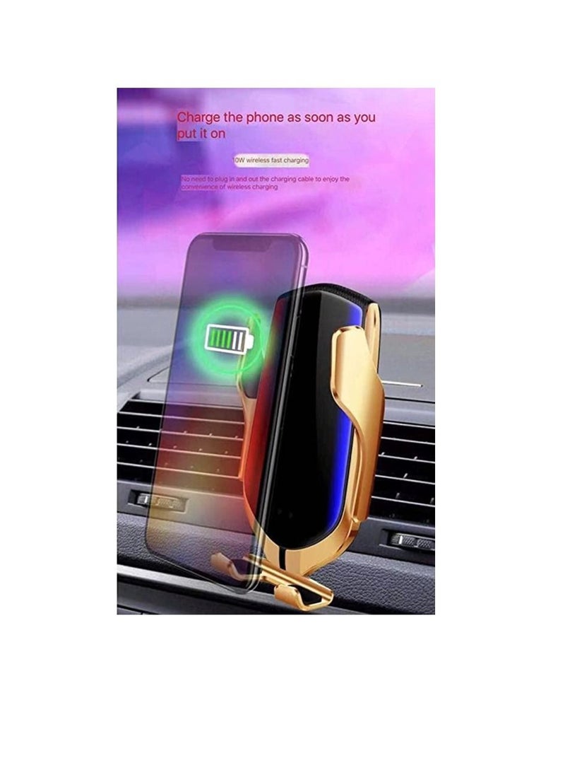 Wireless Car Charger Mount, Auto-Clamping Air Vent Phone Holder, 10W Qi Fast Car Charging- Gold