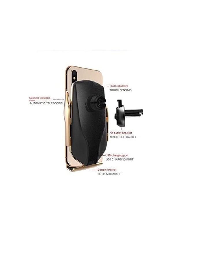 Wireless Car Charger Mount, Auto-Clamping Air Vent Phone Holder, 10W Qi Fast Car Charging- Gold