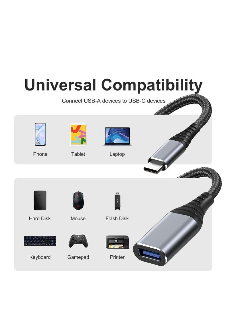 USB C to USB Adapter, 2 Pack Type C Male to USB 3.1 Female OTG Cable Converter, 5 Gbps High Speed, USB Adapter Compatible with MacBookAirPro, Samsung Galaxy, Grey