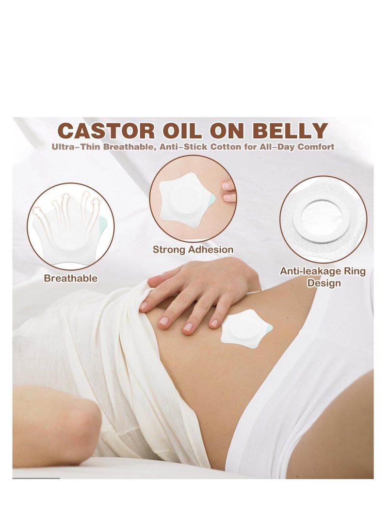 20Pcs Disposable Castor Oil Pack Wrap for Belly Button, Spunlace Cloth Castor Oil Pack Castor Oil Patches, Self-Adhesive Castor Oil Compress Castor Oil Wrap Pads, Water and Oil Proof, White