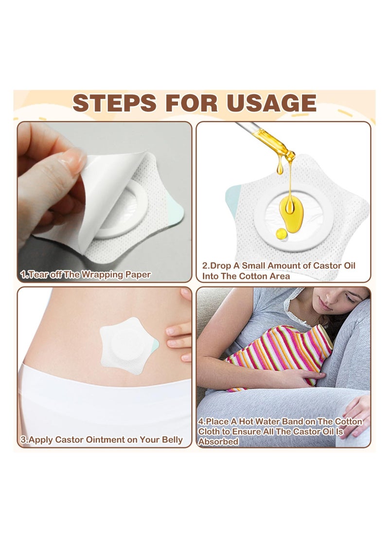 20Pcs Disposable Castor Oil Pack Wrap for Belly Button, Spunlace Cloth Castor Oil Pack Castor Oil Patches, Self-Adhesive Castor Oil Compress Castor Oil Wrap Pads, Water and Oil Proof, White