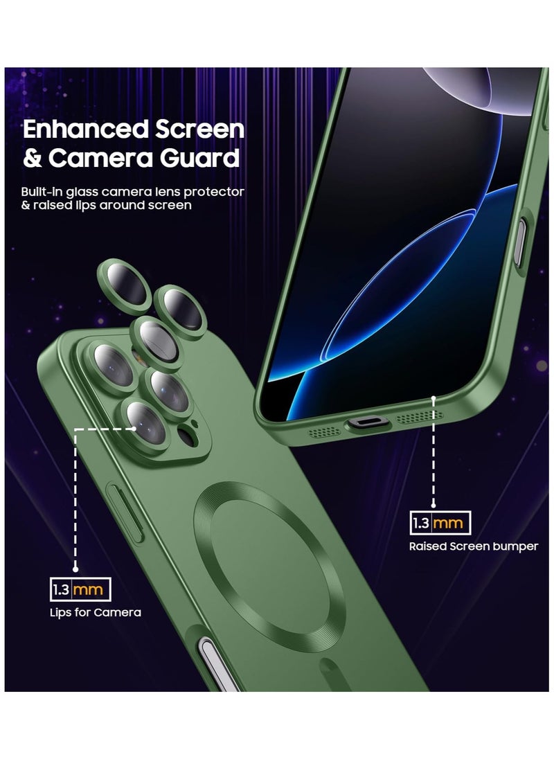Magnetic for iPhone 16 Pro Max Case [Compatible with MagSafe][Built-in Camera Lens Protector] Slim Soft Silicone Bumper Shockproof Metallic Phone Case