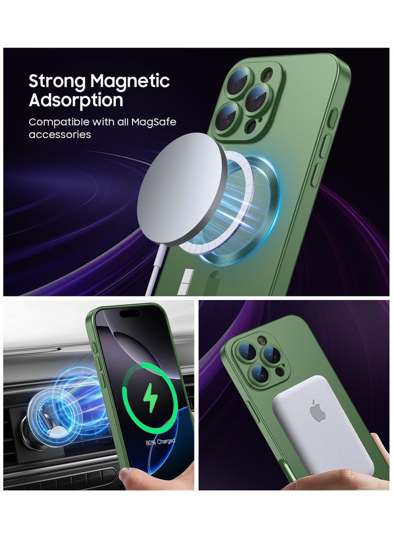 Magnetic for iPhone 16 Pro Max Case [Compatible with MagSafe][Built-in Camera Lens Protector] Slim Soft Silicone Bumper Shockproof Metallic Phone Case