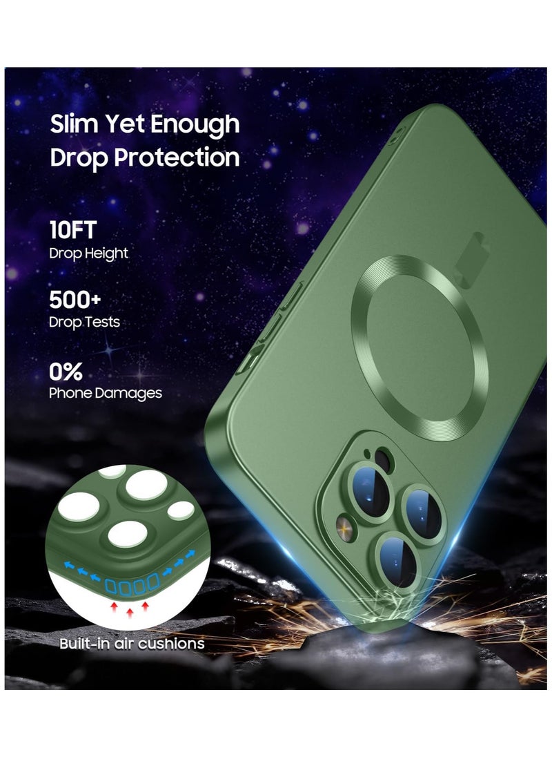 Magnetic for iPhone 16 Pro Max Case [Compatible with MagSafe][Built-in Camera Lens Protector] Slim Soft Silicone Bumper Shockproof Metallic Phone Case