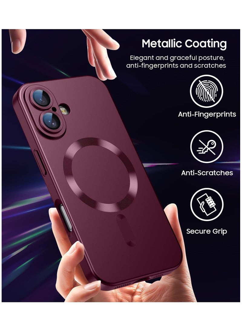 Magnetic for iPhone 16 Plus Case [Compatible with MagSafe][Built-in Camera Lens Protector] Slim Soft Silicone Bumper Shockproof Metallic Luster Phone Case