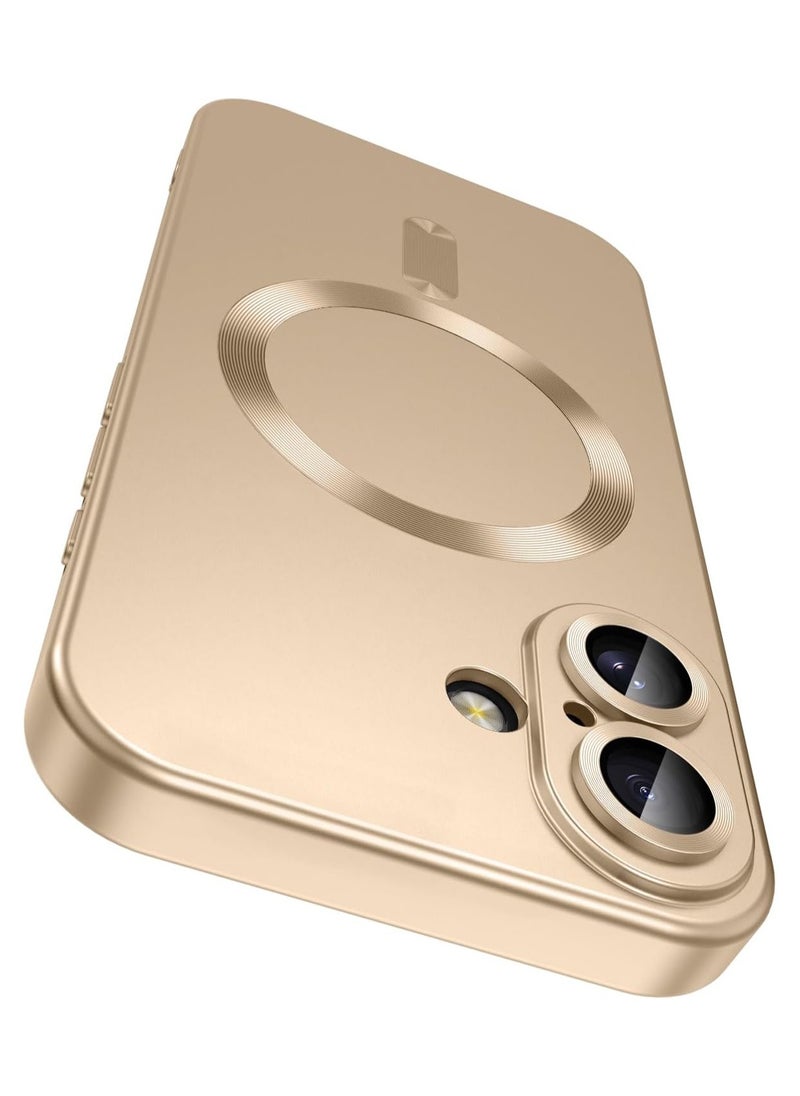 Magnetic for iPhone 16 Plus Case [Compatible with MagSafe][Built-in Camera Lens Protector] Slim Soft Silicone Bumper Shockproof Metallic Luster Phone Case