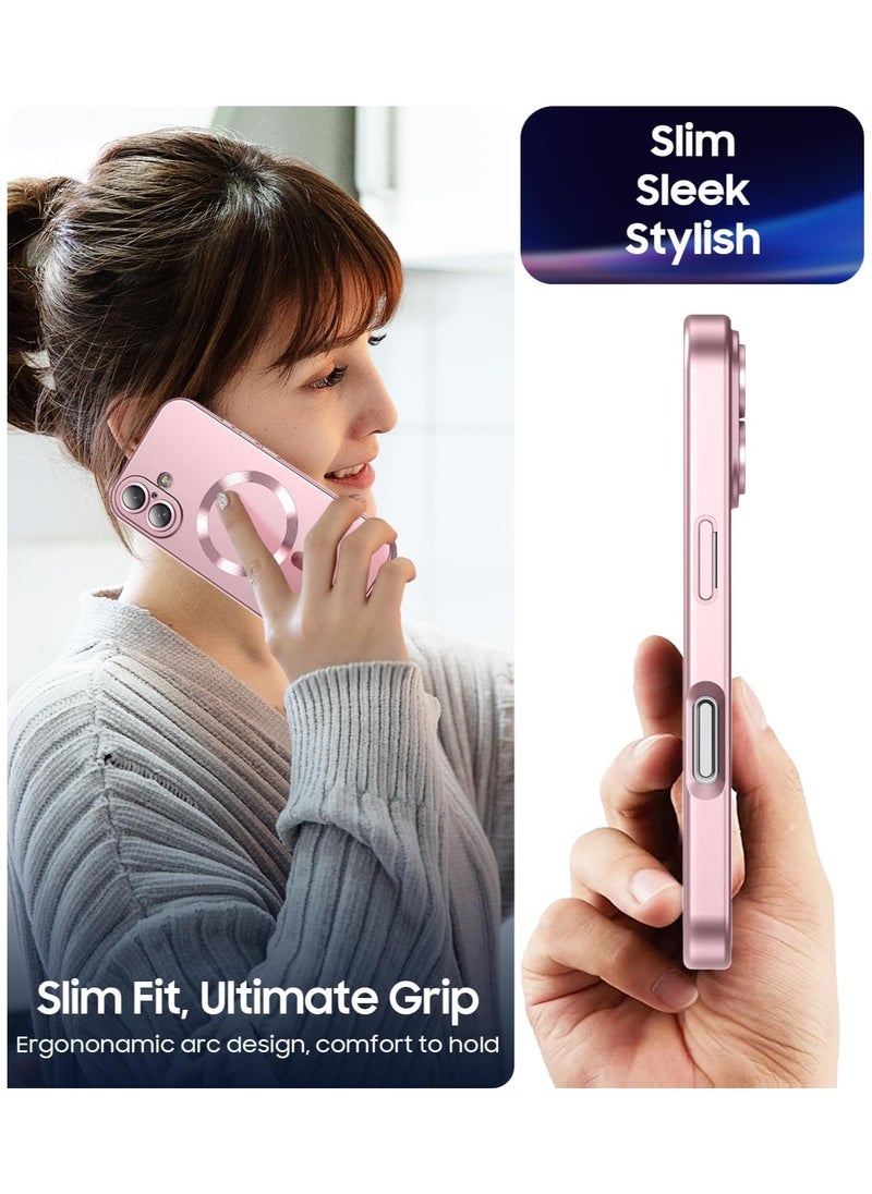 Magnetic for iPhone 16 Plus Case [Compatible with MagSafe][Built-in Camera Lens Protector] Slim Soft Silicone Bumper Shockproof Metallic Luster Phone Case