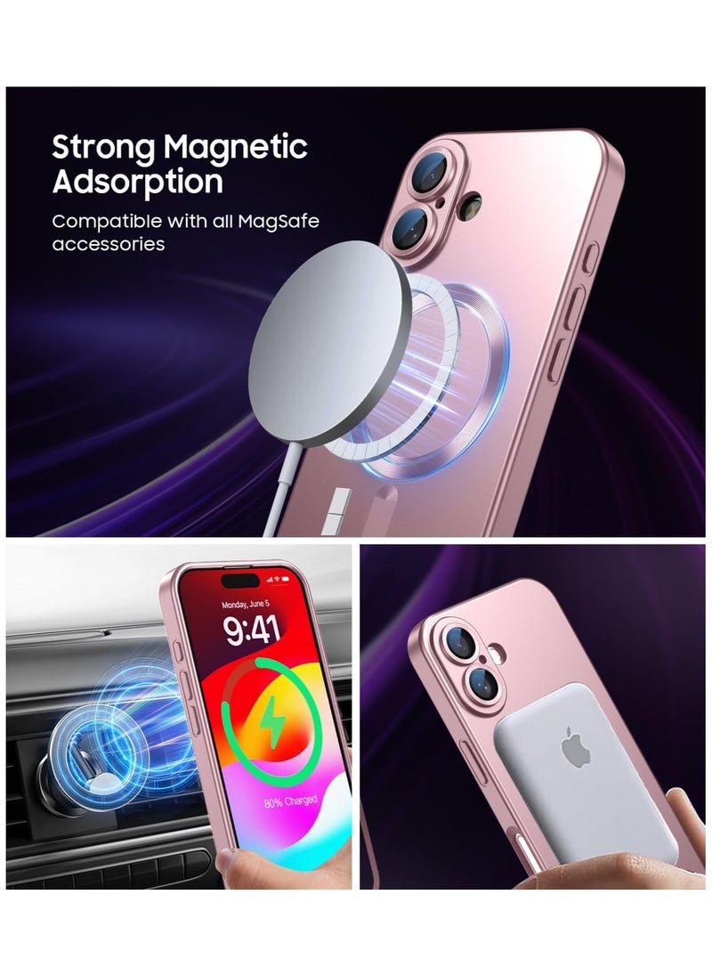 Magnetic for iPhone 16 Plus Case [Compatible with MagSafe][Built-in Camera Lens Protector] Slim Soft Silicone Bumper Shockproof Metallic Luster Phone Case