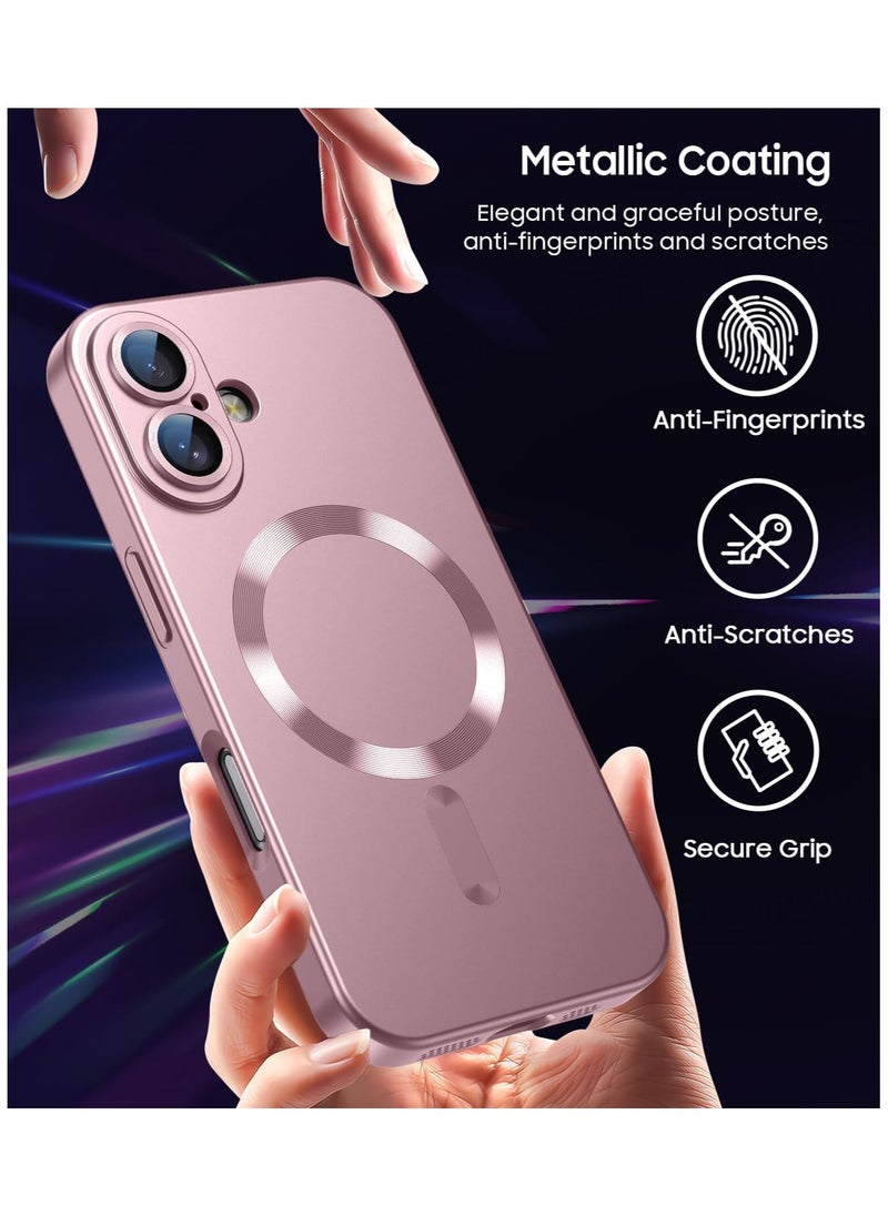 Magnetic for iPhone 16 Plus Case [Compatible with MagSafe][Built-in Camera Lens Protector] Slim Soft Silicone Bumper Shockproof Metallic Luster Phone Case