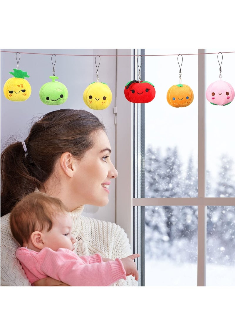 Plush Fruits Stuffed Colorful Fruits Set, 6 Pcs Mini Fruit Party Plushie Soft Stuffed Figure Doll, Lovely Peach Orange Pineapple and Cantaloupe Exterior Design for Backpack Pendant, Keychain