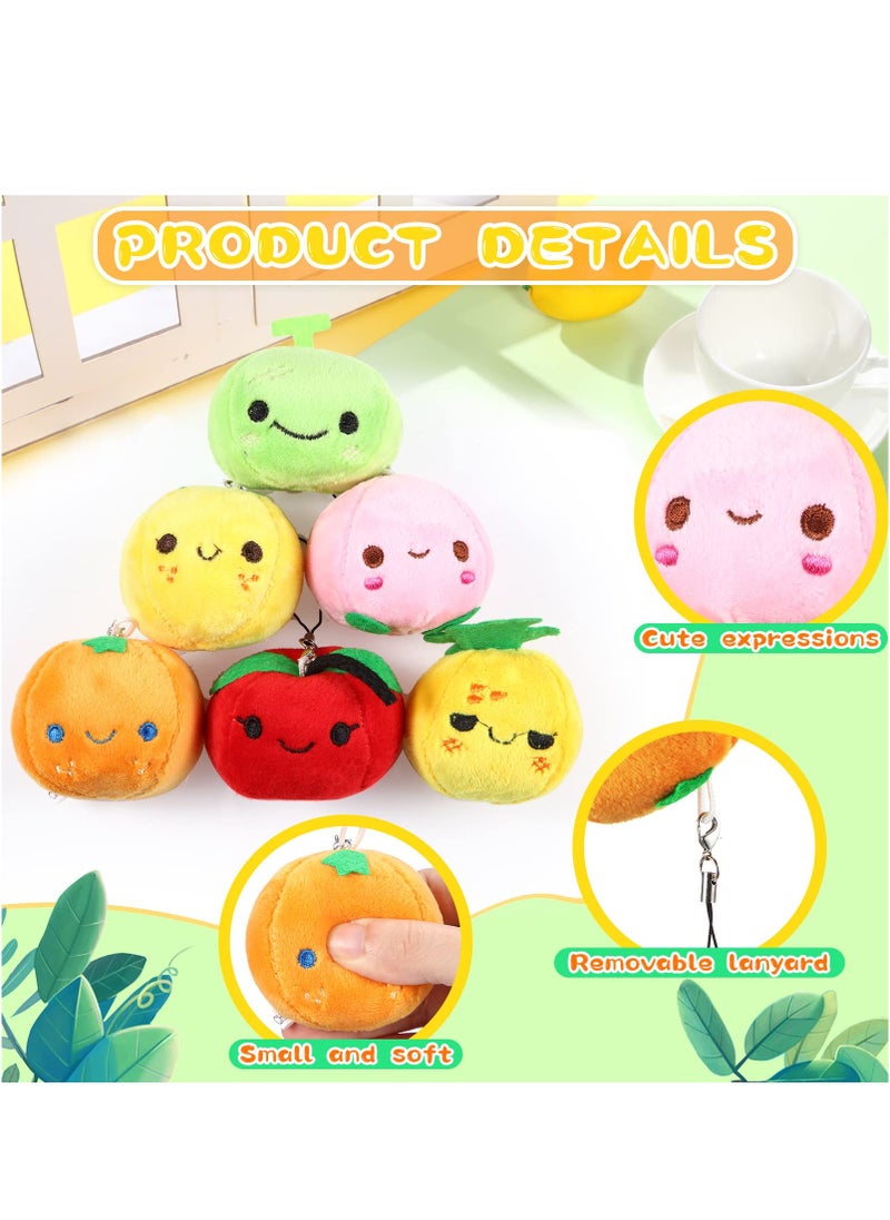 Plush Fruits Stuffed Colorful Fruits Set, 6 Pcs Mini Fruit Party Plushie Soft Stuffed Figure Doll, Lovely Peach Orange Pineapple and Cantaloupe Exterior Design for Backpack Pendant, Keychain