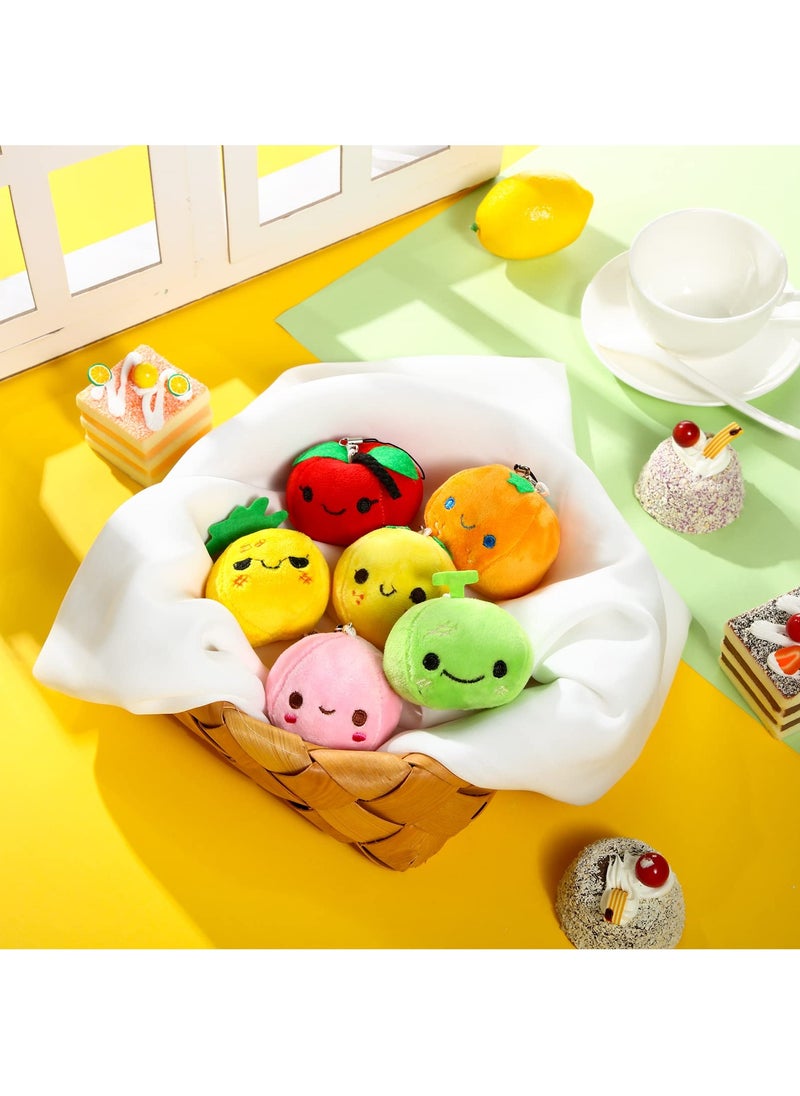Plush Fruits Stuffed Colorful Fruits Set, 6 Pcs Mini Fruit Party Plushie Soft Stuffed Figure Doll, Lovely Peach Orange Pineapple and Cantaloupe Exterior Design for Backpack Pendant, Keychain