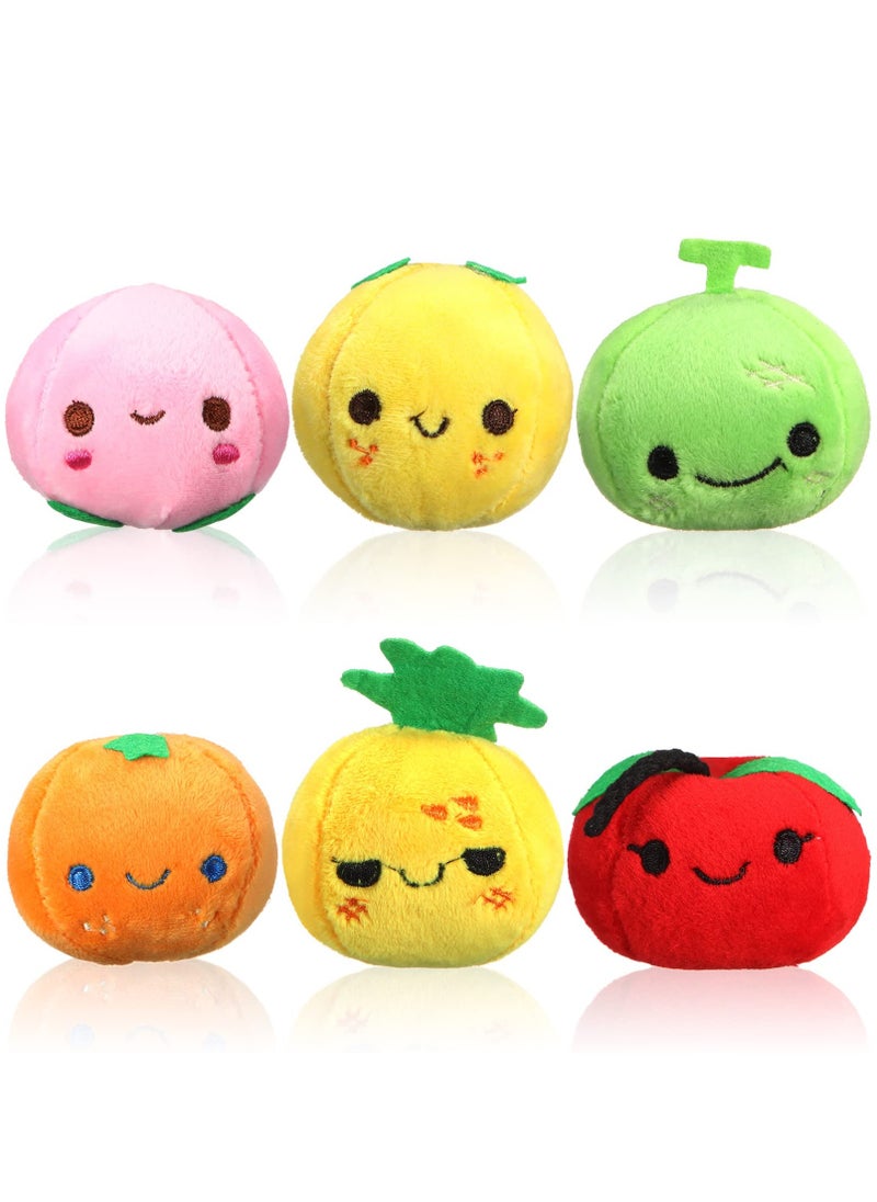 Plush Fruits Stuffed Colorful Fruits Set, 6 Pcs Mini Fruit Party Plushie Soft Stuffed Figure Doll, Lovely Peach Orange Pineapple and Cantaloupe Exterior Design for Backpack Pendant, Keychain