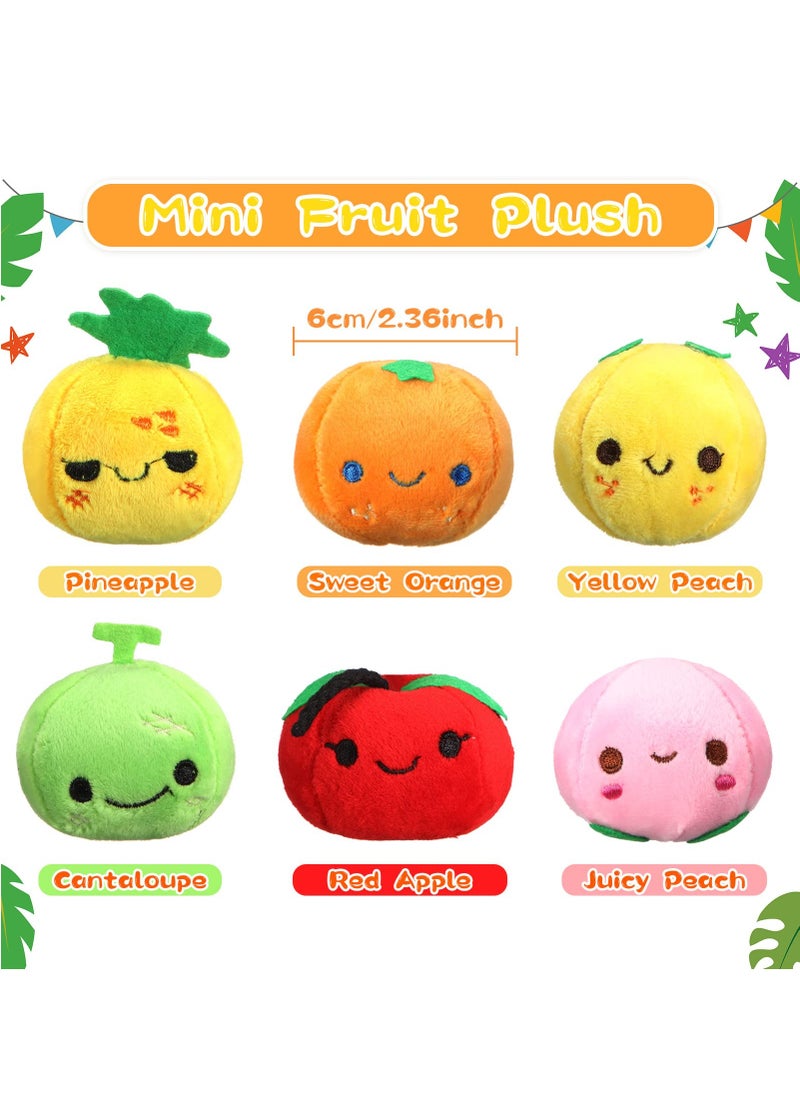 Plush Fruits Stuffed Colorful Fruits Set, 6 Pcs Mini Fruit Party Plushie Soft Stuffed Figure Doll, Lovely Peach Orange Pineapple and Cantaloupe Exterior Design for Backpack Pendant, Keychain
